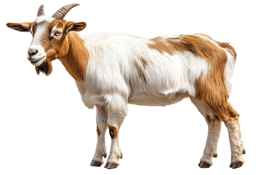 Goat on transparent background with brown and white fur png