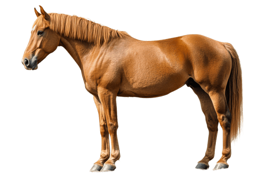 Brown horse standing on transparent background, cut out png