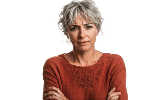 Woman with short hair showing concern, transparent bg png