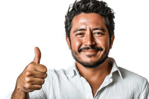 Happy man giving thumbs up with a cheerful smile png
