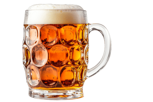 Refreshing amber beer served in a clear glass mug png