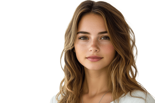 Soft waves, freckles, natural beauty in neutral tones png