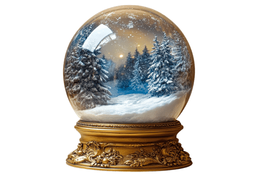 Snow globe featuring a winter landscape with pine trees png