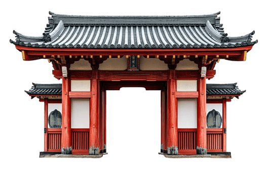 Traditional Japanese temple gate with vibrant colors png
