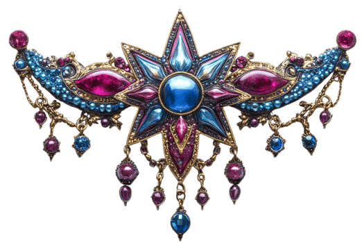 Star shaped brooch with colorful jewels gold accents png