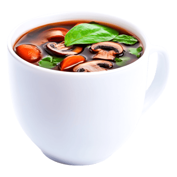Fresh Vegetable Soup in White Cup with Mushrooms and Spinach png