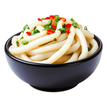 Freshly Cooked Noodles Served in a Black Bowl with Herbs and Spices png