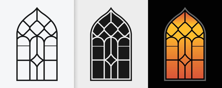 Spiritual Islamic window motifs in an elegant outline and silhouette artwork vector