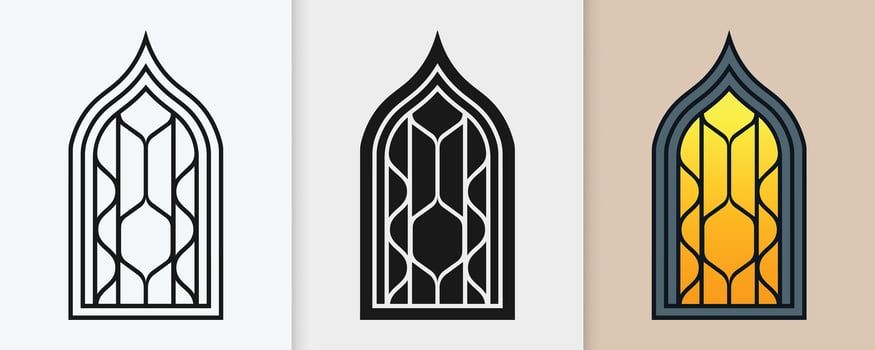 Intricate Islamic window patterns in an elegant outline and silhouette collection vector