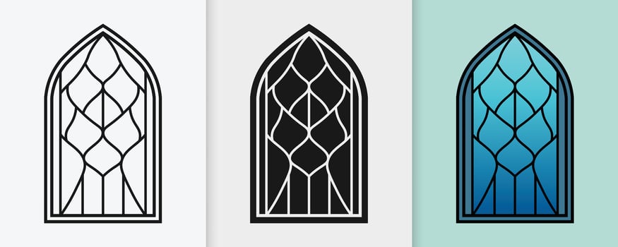 Islamic architectural elements featuring window outlines and silhouettes for Ramadan vector