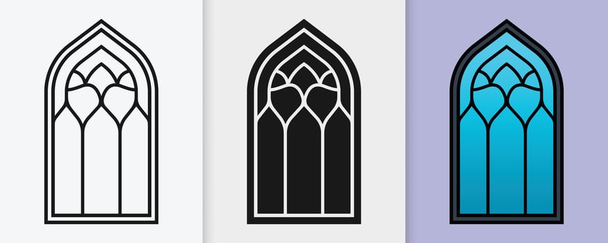 Beautifully crafted Islamic window elements in outline and silhouette format vector