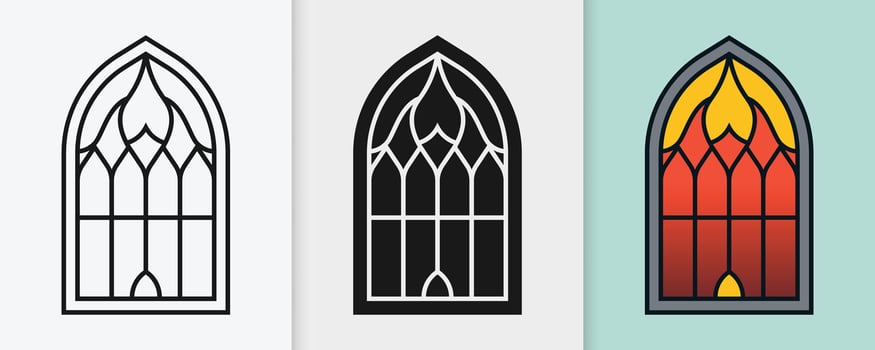Islamic heritage window decorations in a classic outline and silhouette style vector