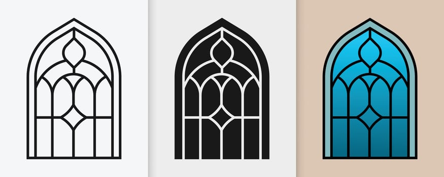 Cultural Islamic window details in a timeless outline and silhouette illustration vector