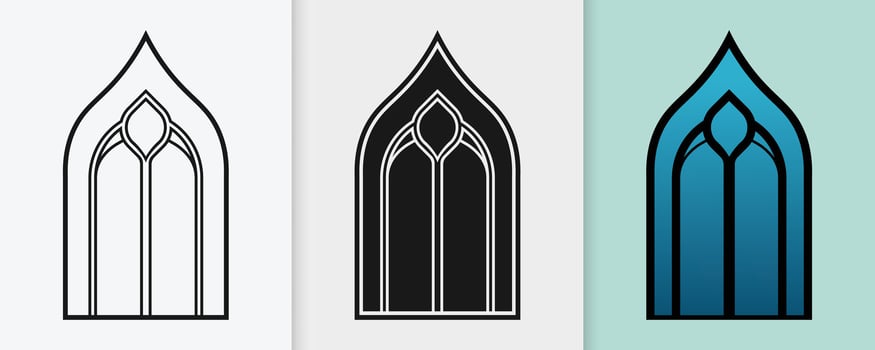 Sacred Islamic window frames in a detailed outline and silhouette collection vector