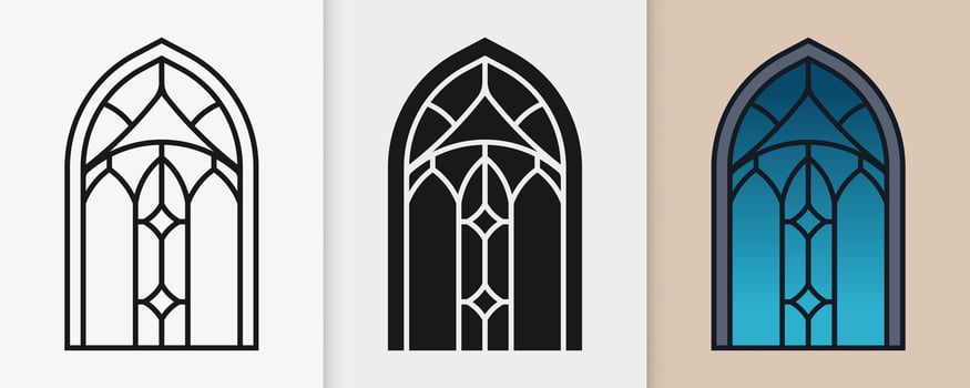 Islamic window ornaments in decorative outline and silhouette format for Eid vector