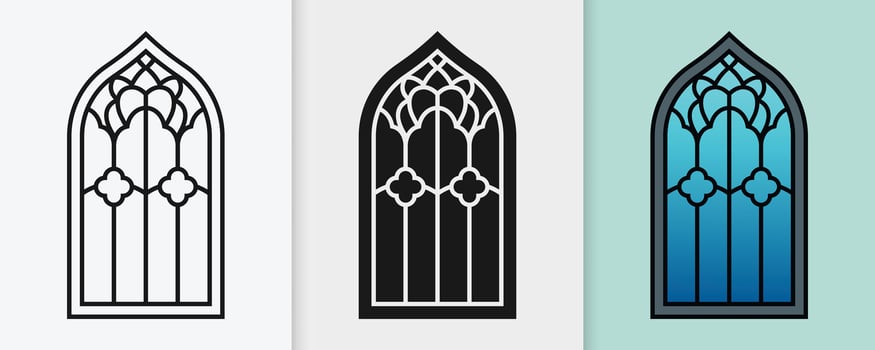 Classic Islamic window shapes in a flat outline and silhouette design for Ramadan vector
