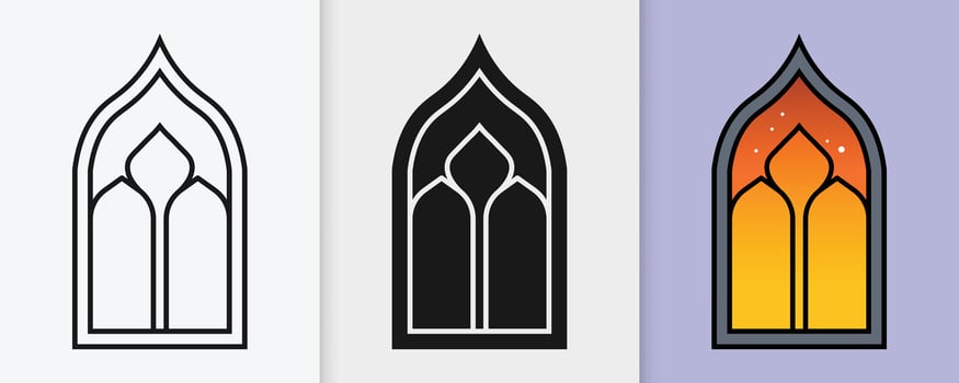 Islamic ornamental window collection in artistic outline and silhouette illustrations vector