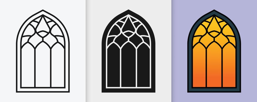Islamic architecture window outline and silhouette set in a minimal flat style vector