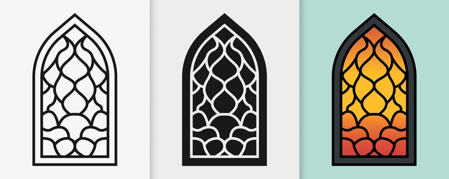 Elegant Islamic window designs in outline and silhouette set for festive decorations vector