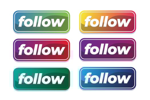 Colorful Gradient Follow Buttons Social Media UI UX Web Set Red App Icon Blue Green vector