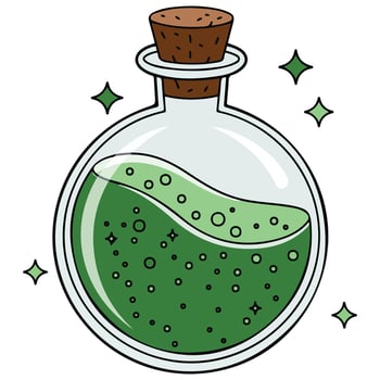Magic potion in glass bottle vector