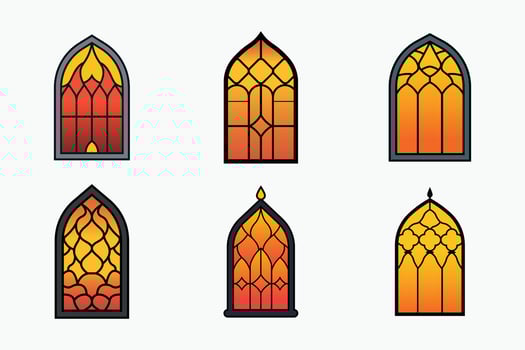 Bright and Decorative Islamic Window Collection in Flat Style for Eid Festivities vector