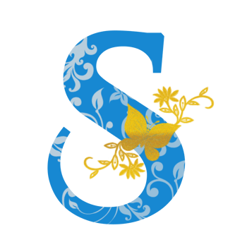 Decorative Blue S with Golden Butterfly Accent png