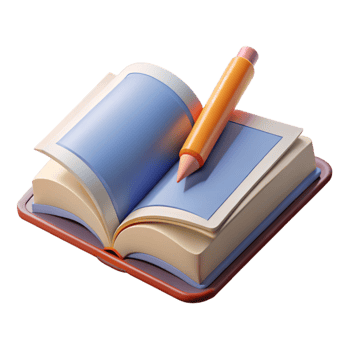 vibrant traditional Open Book with Pencil Underlining Text Transparent Background premium png
