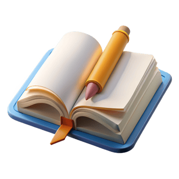 vibrant artistic Open Book with Pencil Underlining Text Transparent Background detailed png