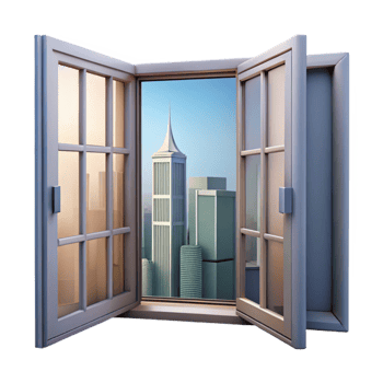 wonderful minimalist Open Window with City View Isolated Bright Interior detailed png