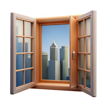 beautiful traditional Open Window with City View Isolated Bright Interior high resolution png