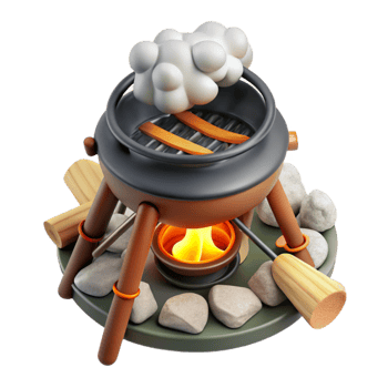 stunning artistic Outdoor Cooking Fire Top View Cutout with Smoke Detail detailed png