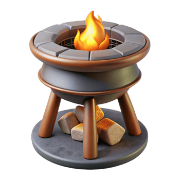 elegant creative Outdoor Fireplace with Grill Top View Cutout with Firelight Detail professional png