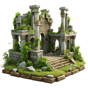 vibrant modern Overgrown City Ruins Transparent Background high quality png