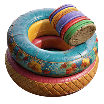 serene artistic Painted Tire Ottoman with Colorful Cushions Cutout genuine png