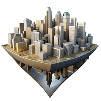 stunning vintage Parallel Reality Cityscape Mirrored Isolated high quality png