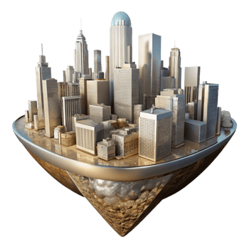 elegant classic Parallel Reality Cityscape Mirrored Isolated high quality png