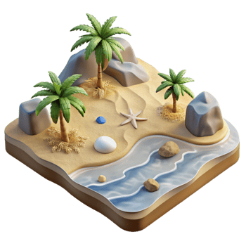 vibrant traditional Quiet Beach Shoreline Sand and Water Cutout Element exclusive png