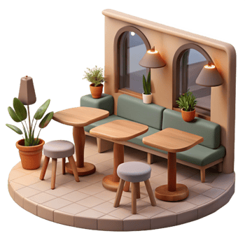 impressive creative Quiet Cafe Interior Empty Tables Cutout Element authentic png