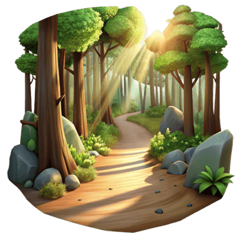 wonderful modern Quiet Forest Trail Sunlight Streaming Isolated png