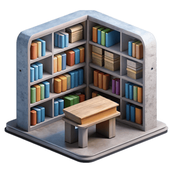 serene contemporary Quiet Library with Bookshelves Transparent Background detailed png