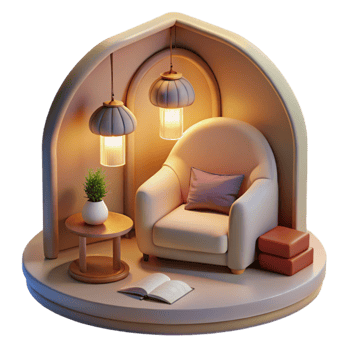 magnificent abstract Reading Nook with Soft Lighting Transparent Background detailed png