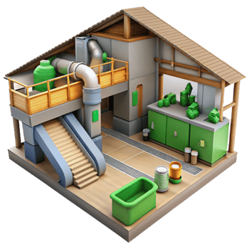 elegant abstract Recycling Plant Interior View Transparent Background original png