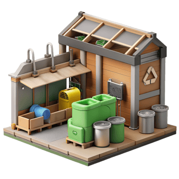 serene creative Recycling Plant Interior View Transparent Background genuine png