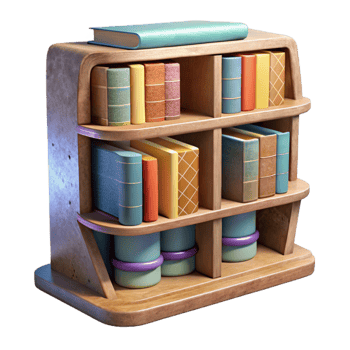 serene artistic Repurposed Book Shelf with Books Transparent Background high resolution png