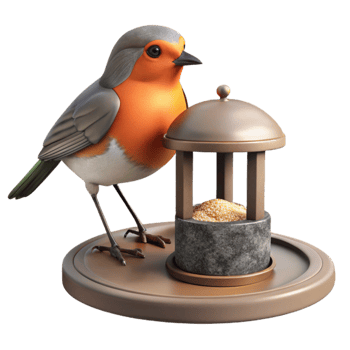 extraordinary creative Robin on Bird Feeder Cutout Seed in Beak detailed png