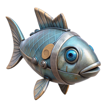 dramatic vintage Robotic Fish Side View Isolated Element genuine png
