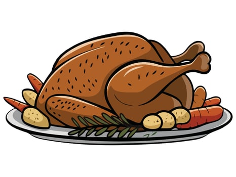 Roasted chicken on a plate illustration vector