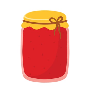 Delicious strawberry jam in a jar hand drawn cute cartoon illustration vector