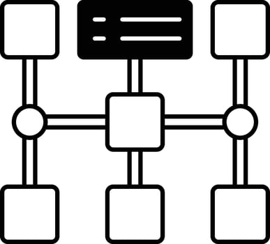drawing of a network of boxes with circles in the middle vector